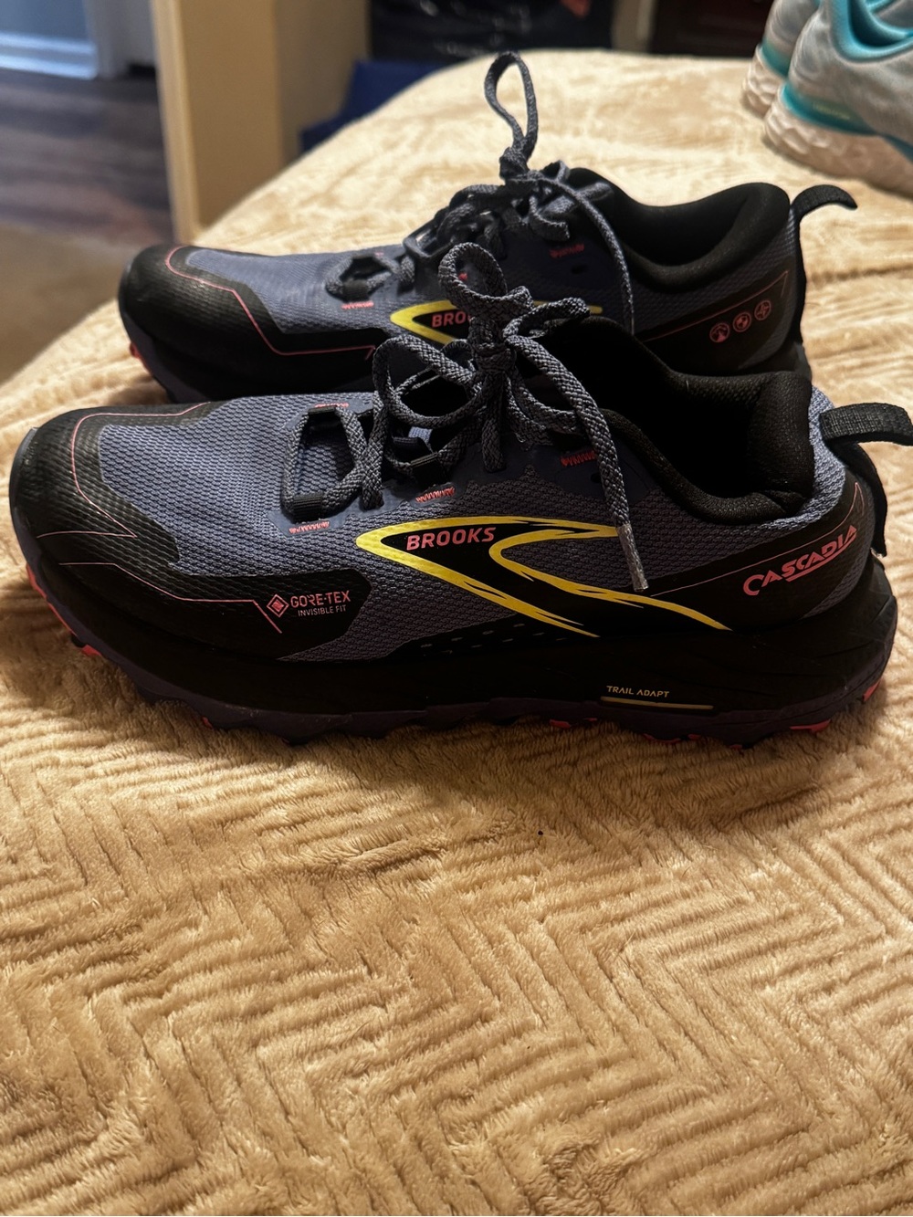 Brooks 'Cascadia Trail Running Shoes - Black and Blue with Yellow and PinkAccent